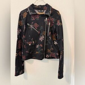 7 For All Mankind Black Floral Leather Jacket